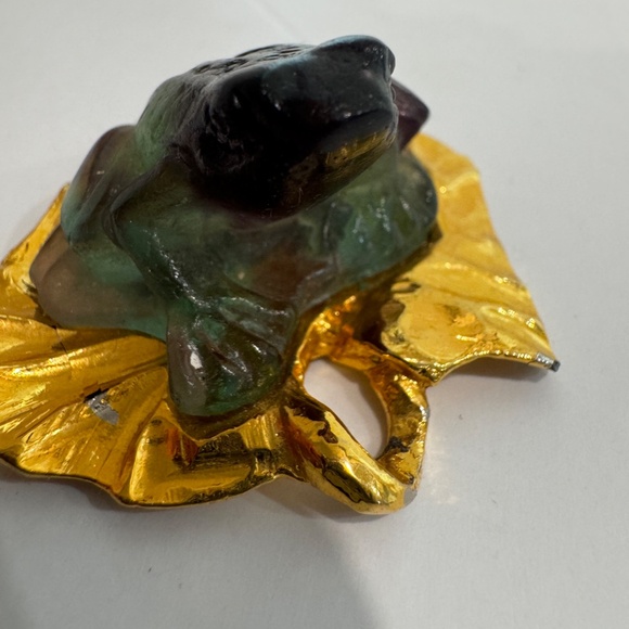 VTG Daum France Pate De Verre Purple Green Frog Gold Lily Pad Pendant - Picture 13 of 13